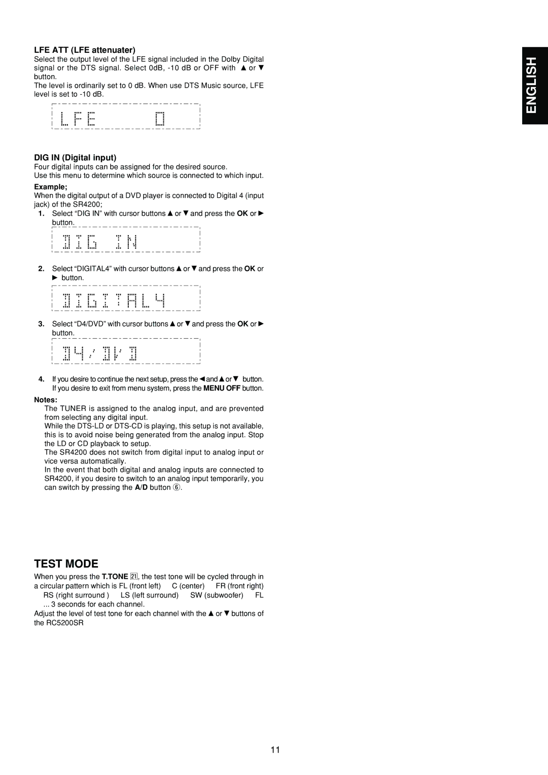 Marantz SR4200 manual Test Mode, Example 