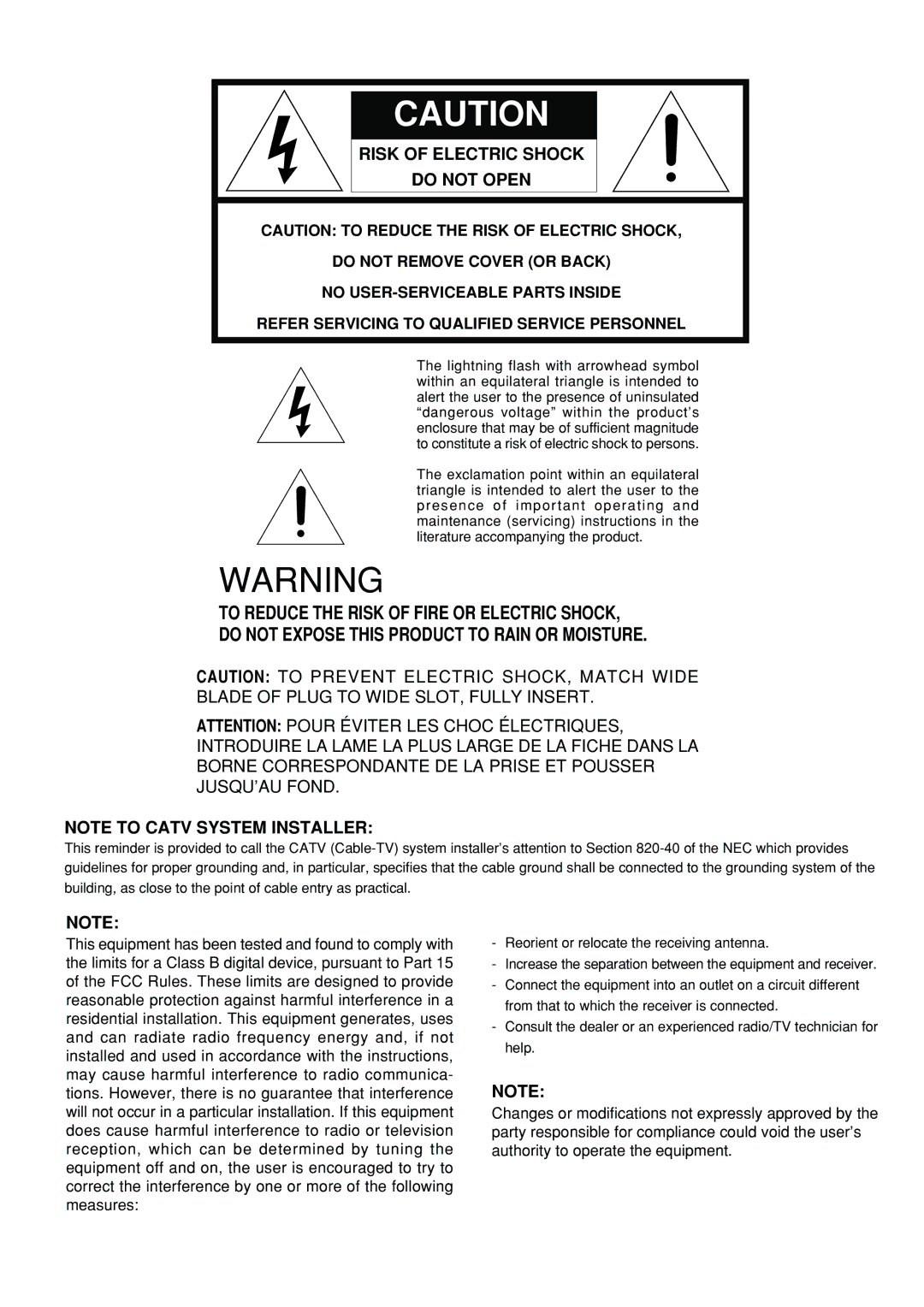 Marantz SR4300 manual Risk of Electric Shock 