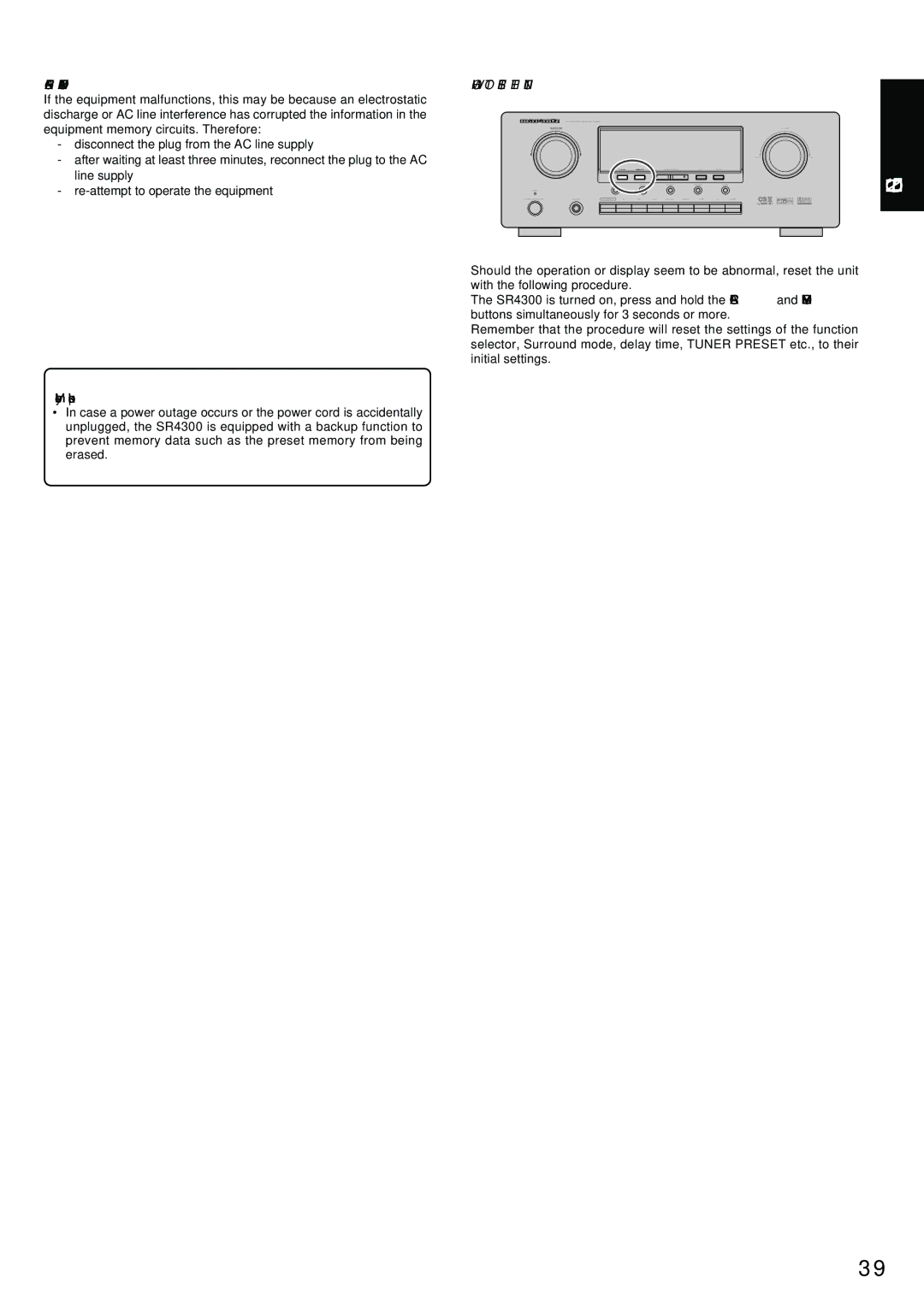 Marantz SR4300 manual General Malfunction 