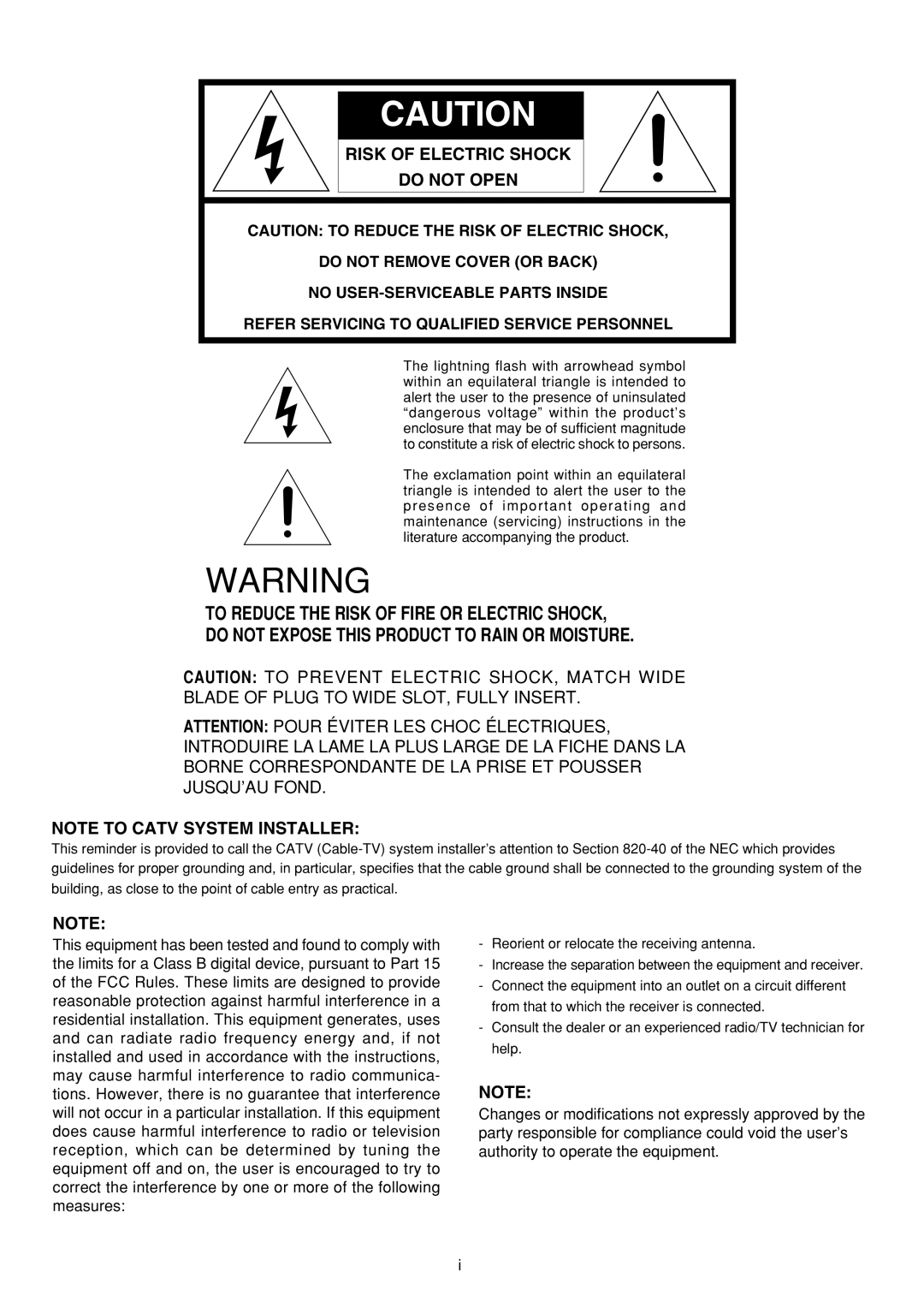 Marantz SR4320 manual Risk of Electric Shock 