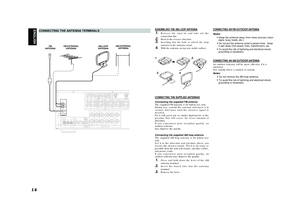 Marantz SR4400 manual Connecting the Antenna Terminals, Assembling the AM Loop Antenna, Connecting AN FM Outdoor Antenna 