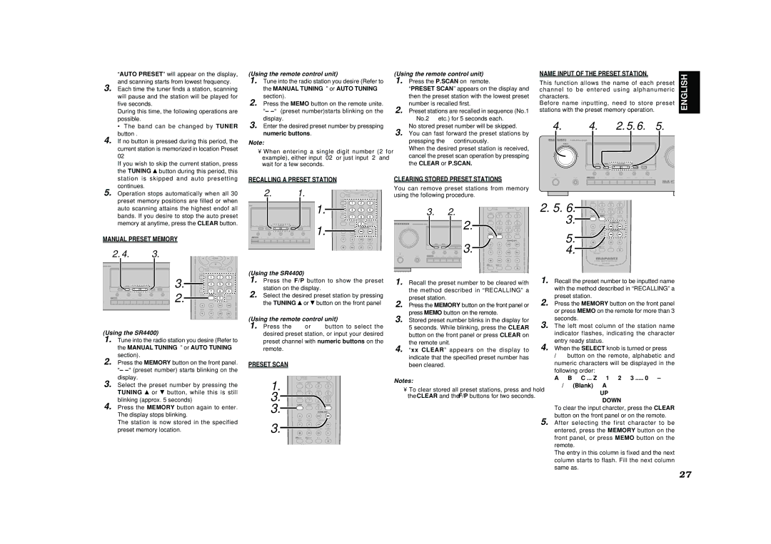 Marantz manual Using the SR4400, → B → C ... Z → 1 → 2 → 3 .... → → +, ← Down 