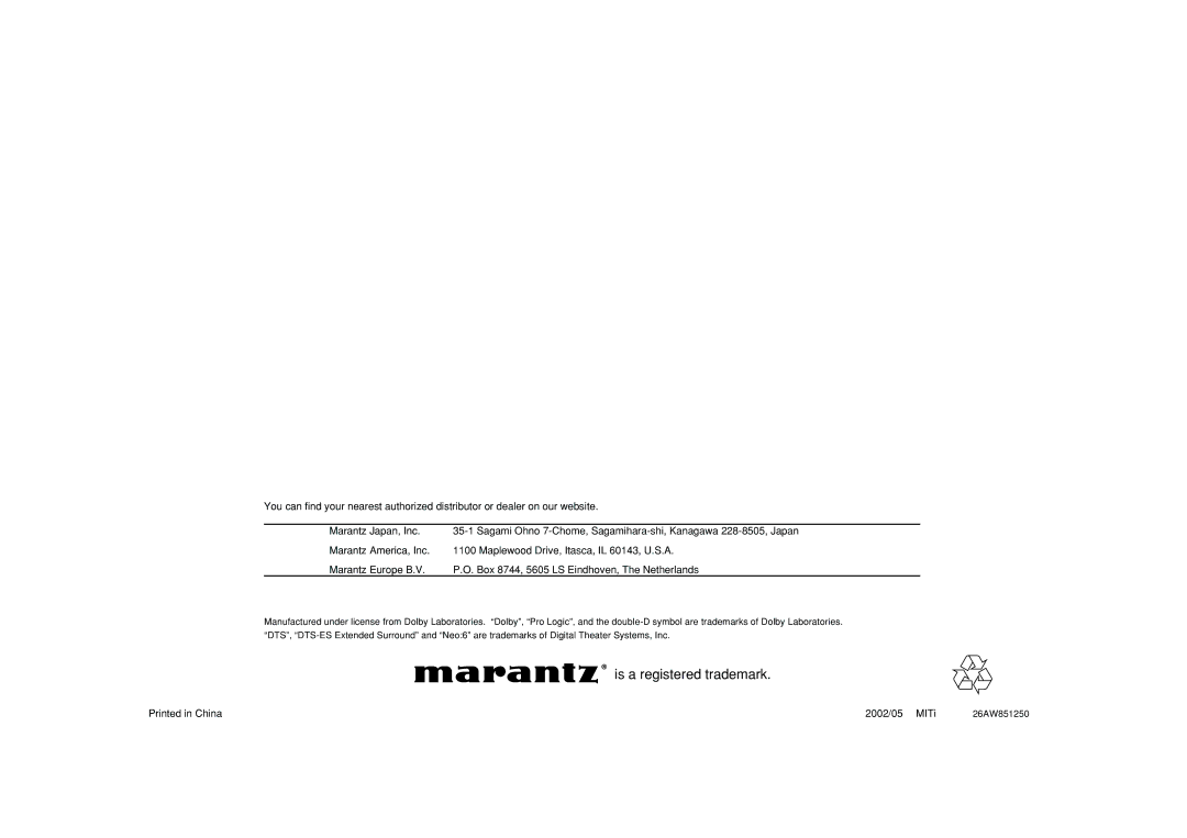 Marantz SR4400 manual Is a registered trademark 