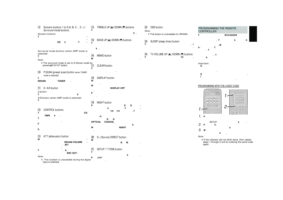 Marantz SR4400 manual Programming the Remote, Controller 