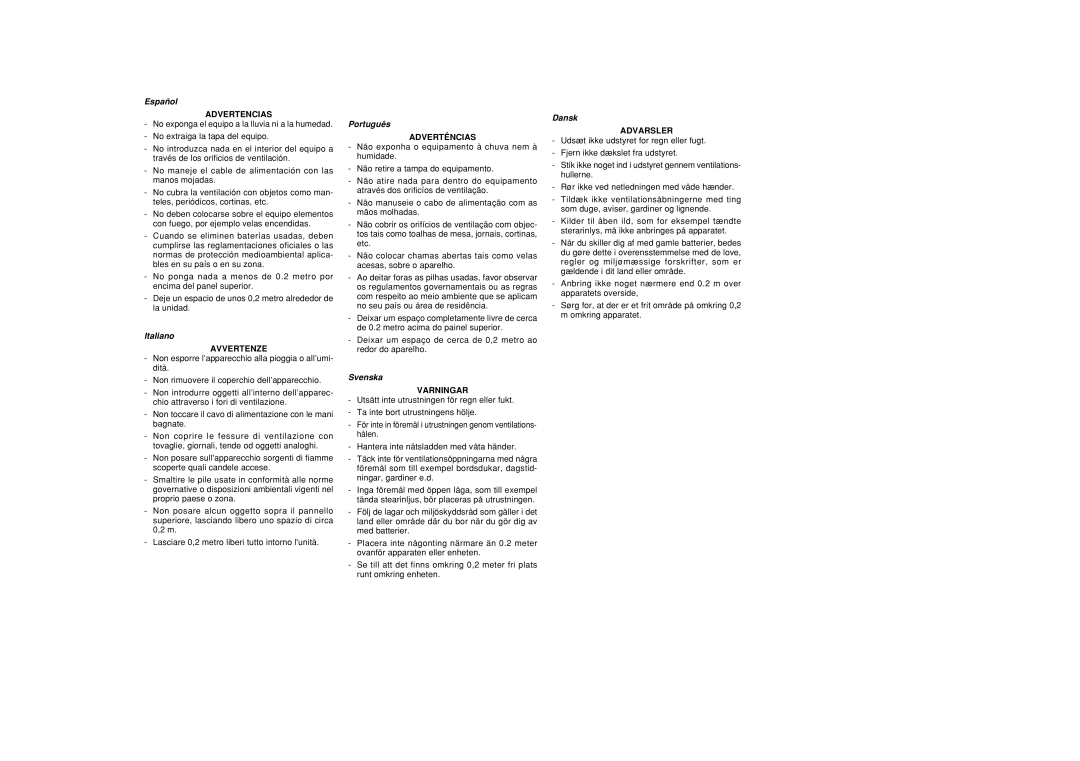 Marantz SR4500 manual Español, Italiano, Português, Svenska, Dansk 