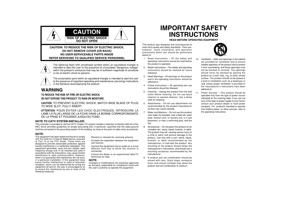 Marantz SR4600 manual Read Before Operating Equipment 