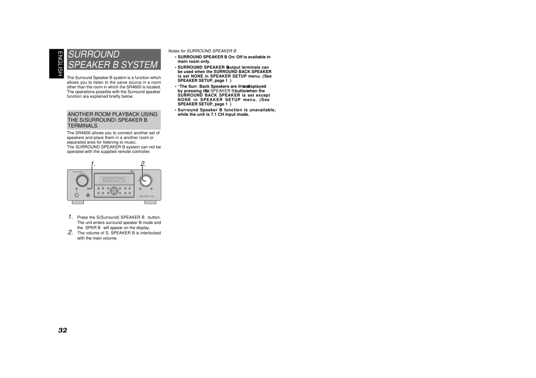 Marantz SR4600 manual Surround, Another Room Playback Using, Ssurround Speaker B, Terminals 