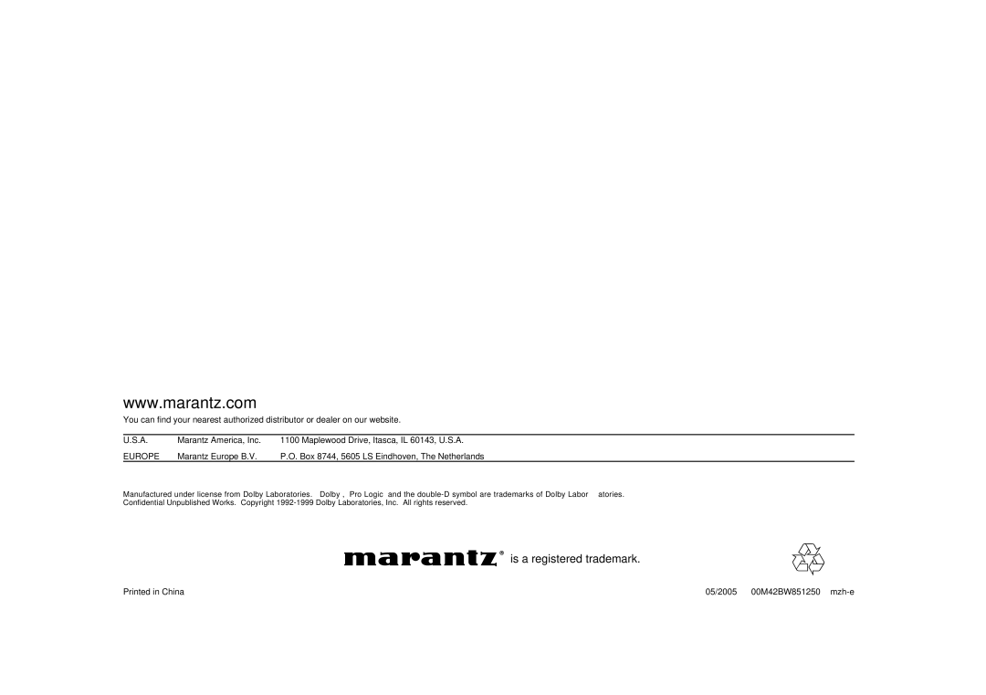 Marantz SR4600 manual Europe 