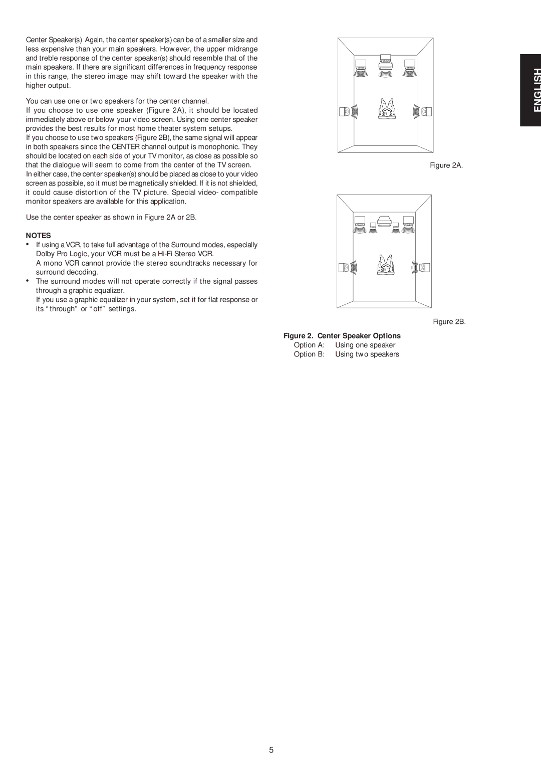 Marantz SR5000 manual Center Speaker Options 