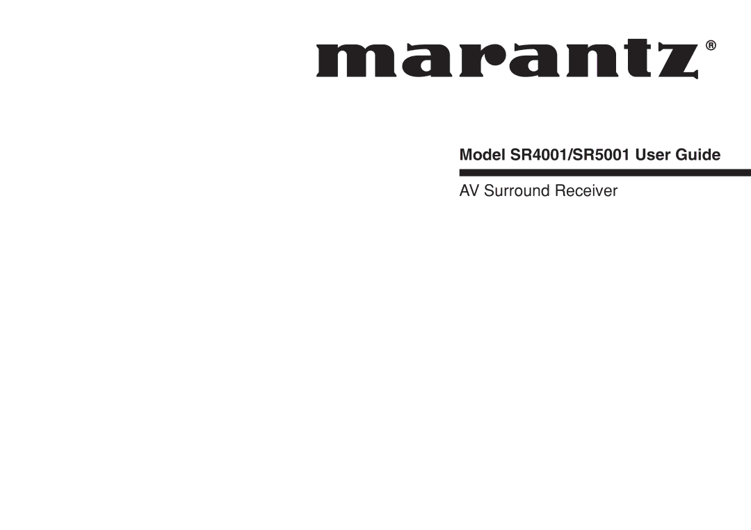 Marantz manual Model SR4001/SR5001 User Guide 