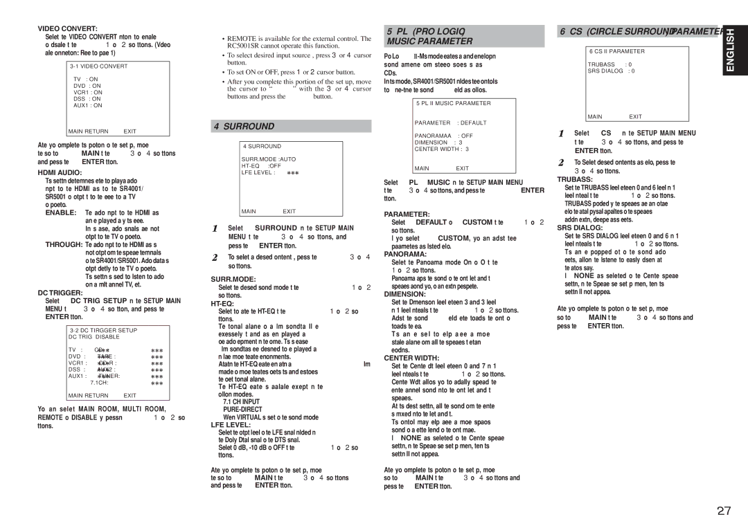 Marantz SR5001 manual CS II Circle Surround II Parameter 