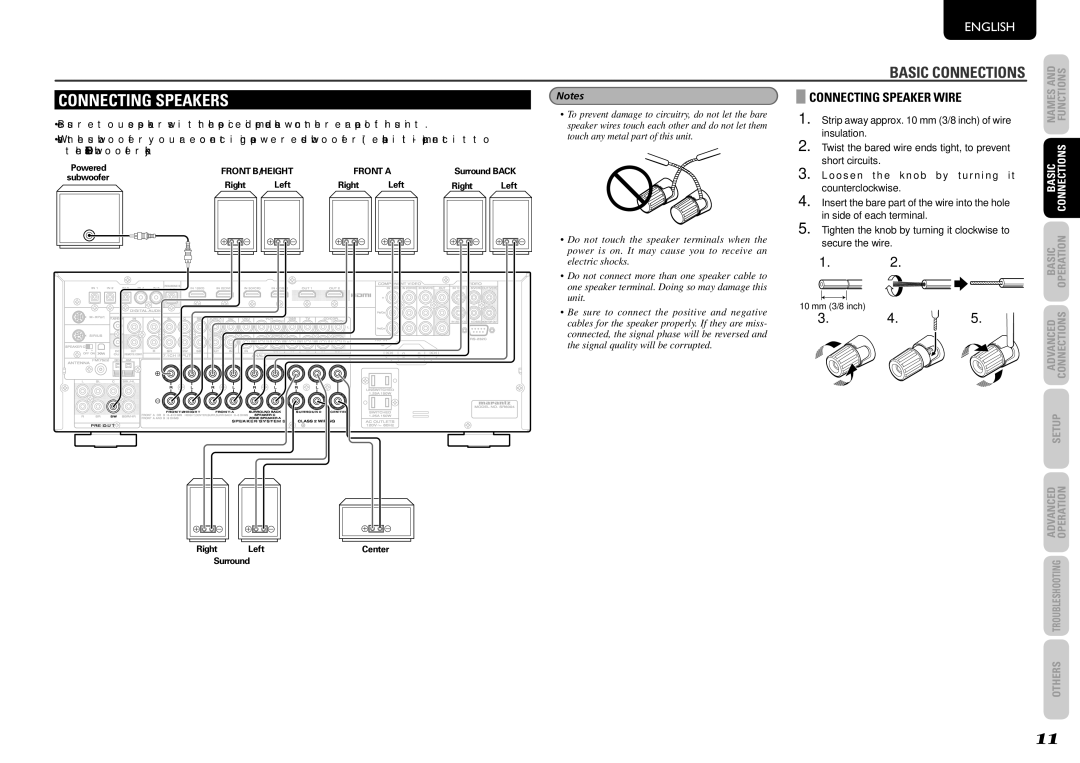 Marantz SR6004, SR5004 manual Connecting Speakers, Connecting Speaker Wire 