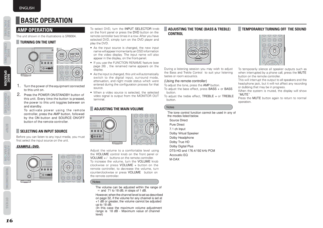 Marantz SR5004, SR6004 manual Basic Operation, AMP Operation 