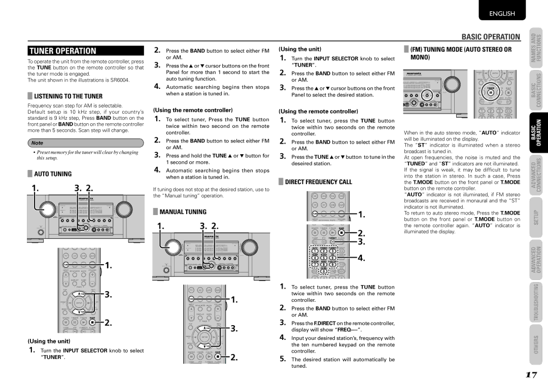 Marantz SR6004, SR5004 manual Tuner Operation 