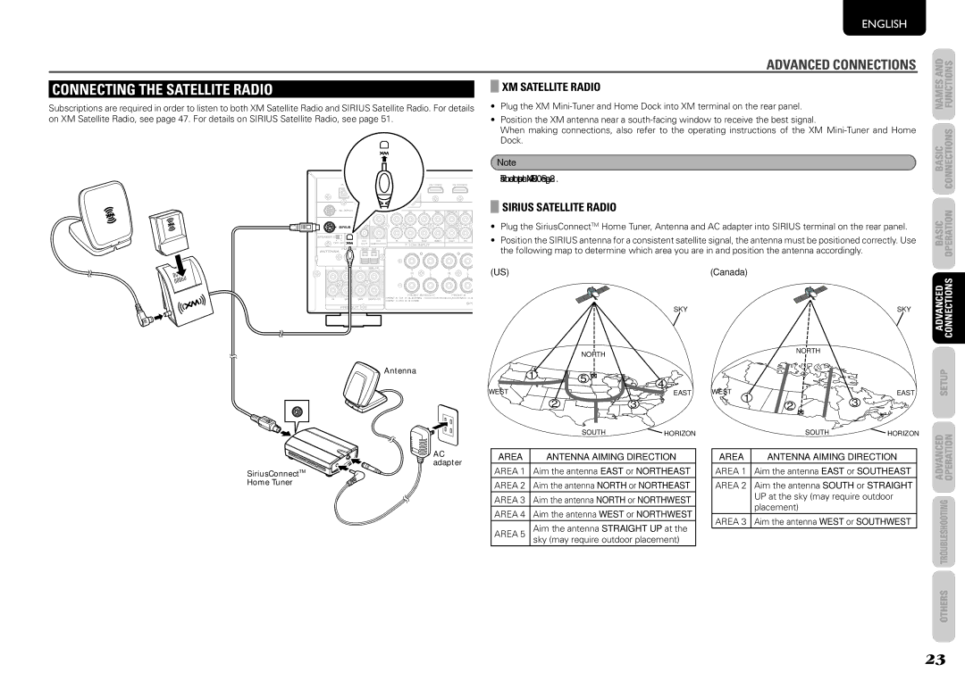 Marantz SR6004, SR5004 manual Connecting the Satellite Radio, XM Satellite Radio, Sirius Satellite Radio, Canada 