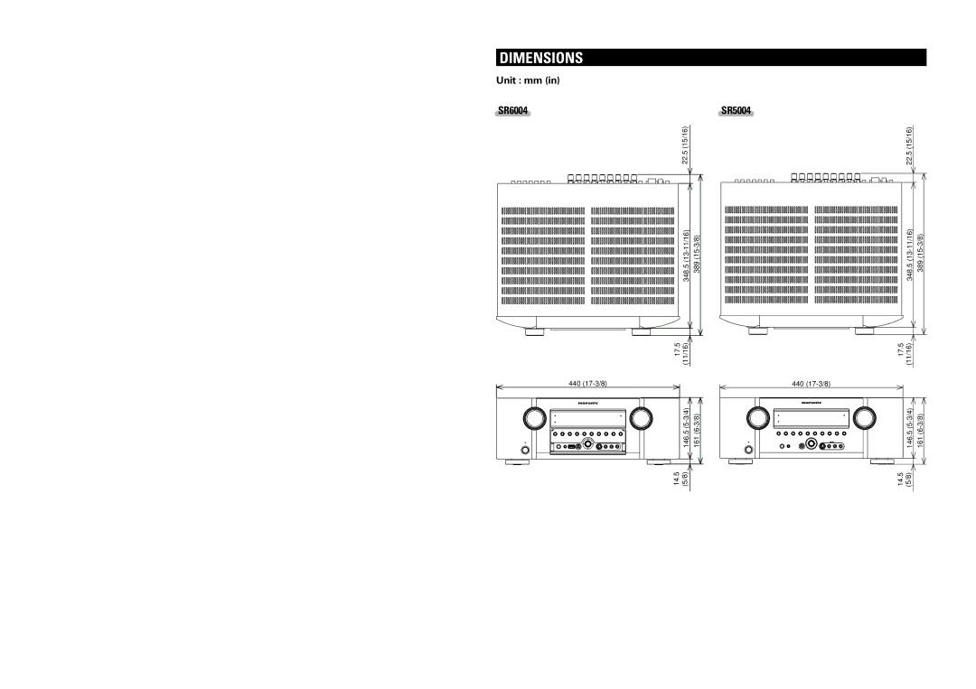 Marantz SR6004 manual Dimensions, SR5004 