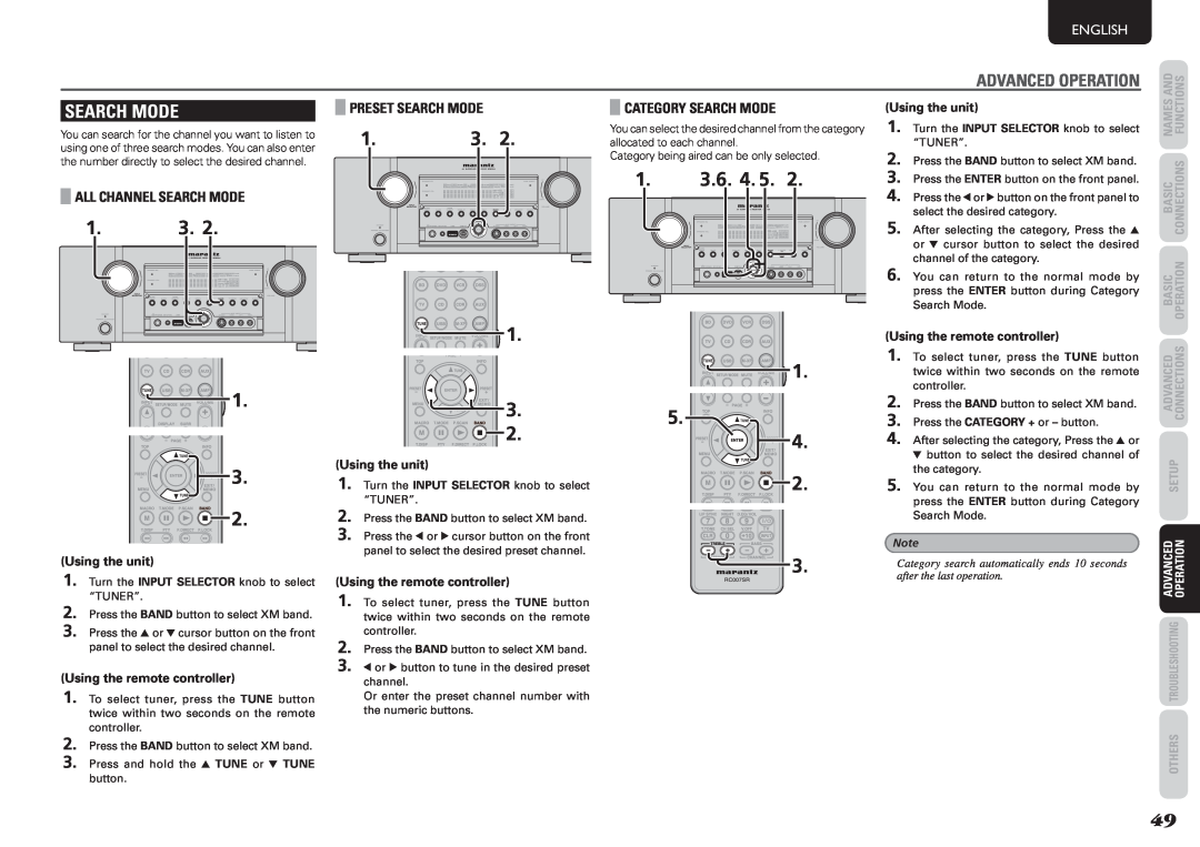 Marantz SR6004 manual 1. 3.6. 4. 5, Category Search Mode, Advanced Operation, English, Using the unit, Names And, Functions 