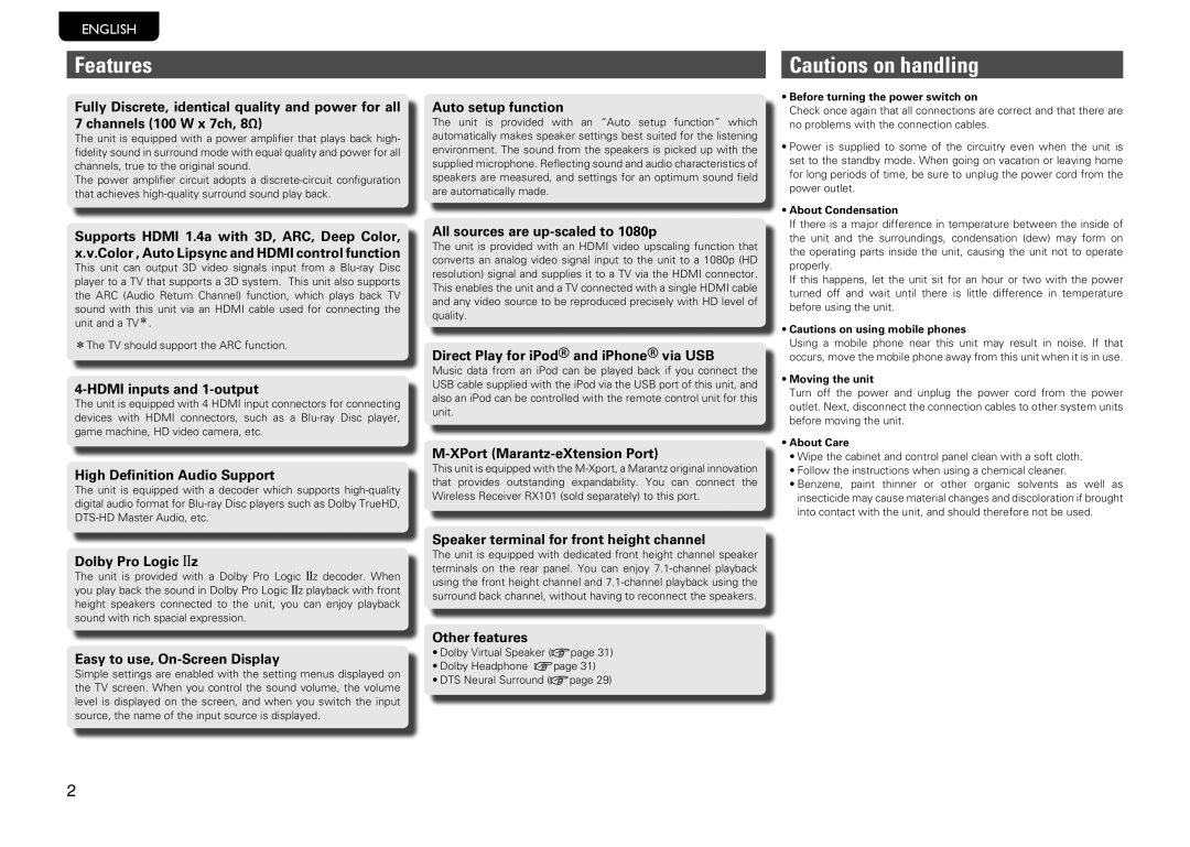 Marantz SR5005 manual Features 