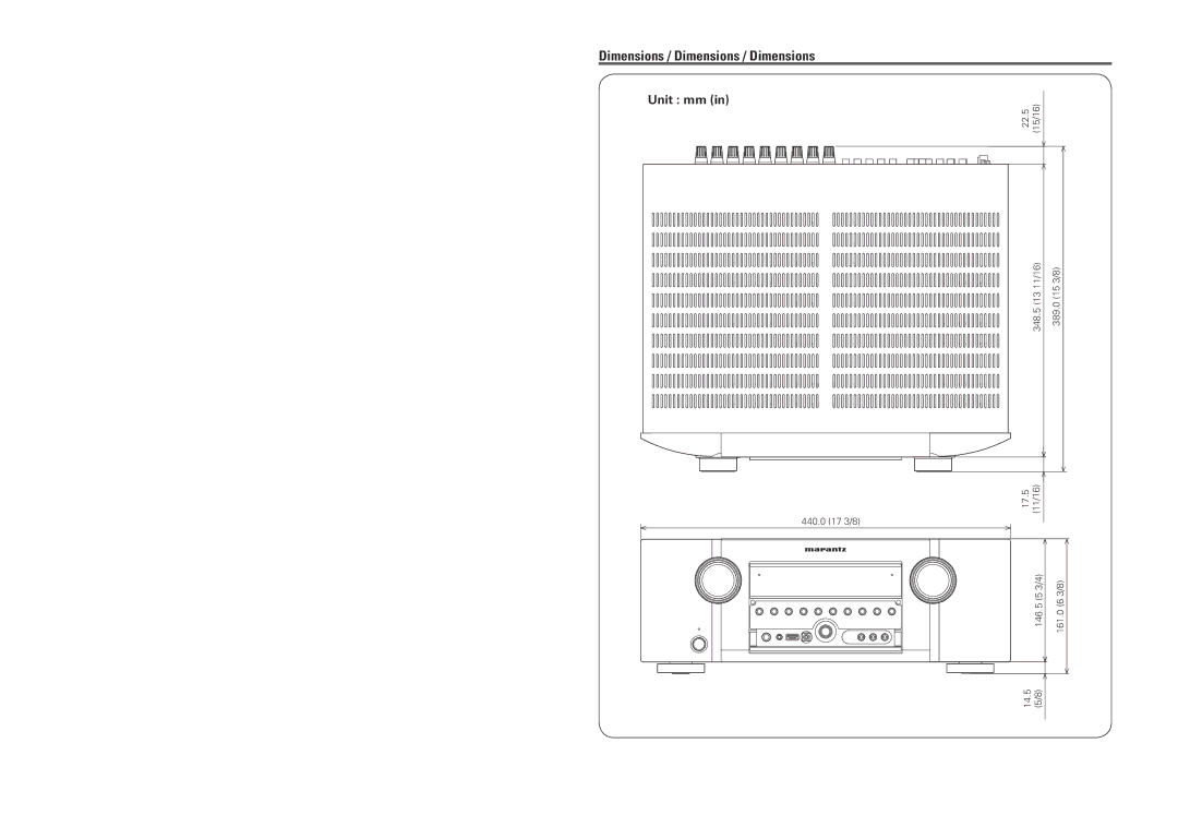 Marantz SR5005 manual Dimensions / Dimensions / Dimensions, Unit mm 