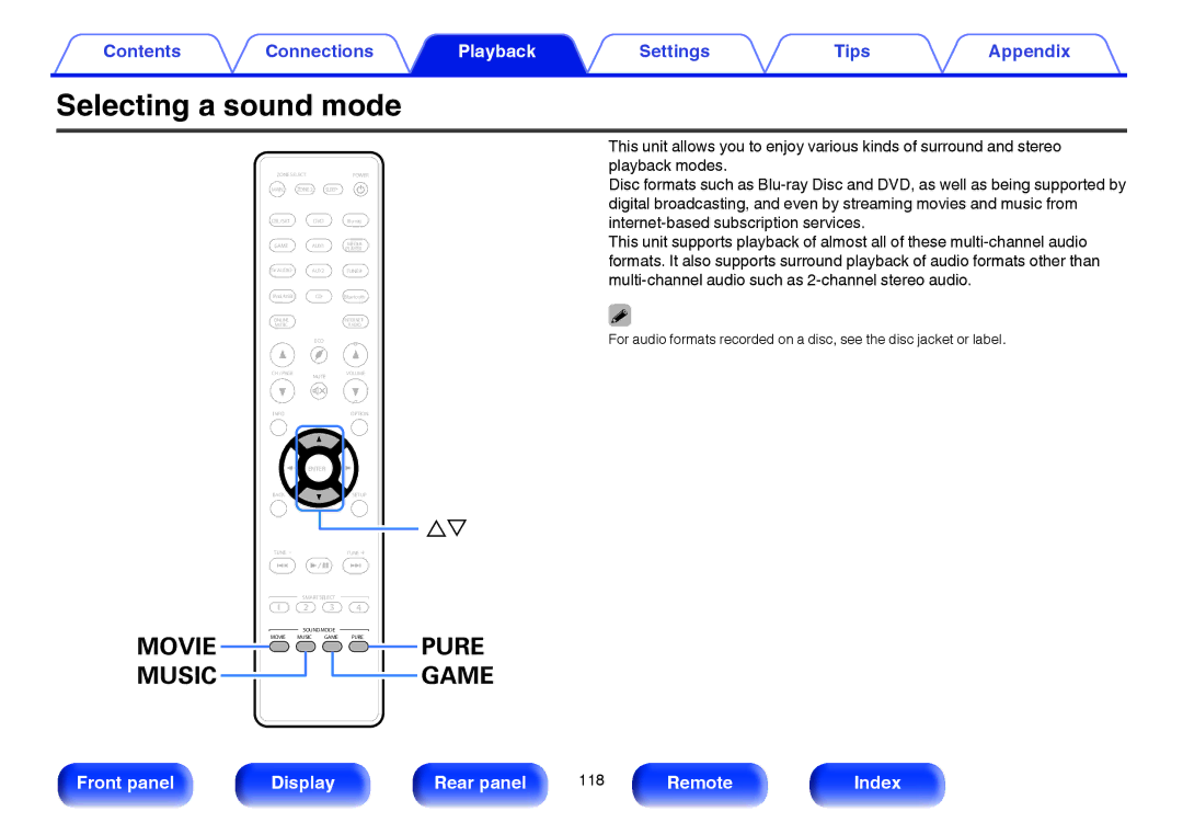 Marantz SR5009 owner manual Selecting a sound mode, Pure Game 