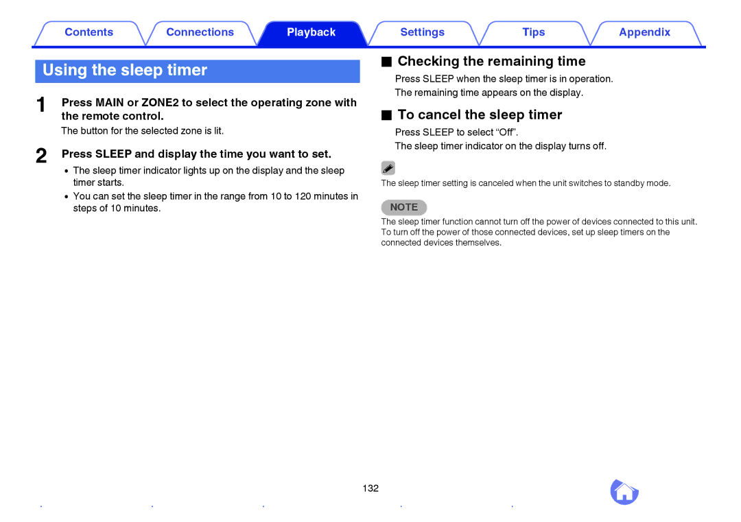 Marantz SR5009 owner manual Using the sleep timer, Checking the remaining time, To cancel the sleep timer 