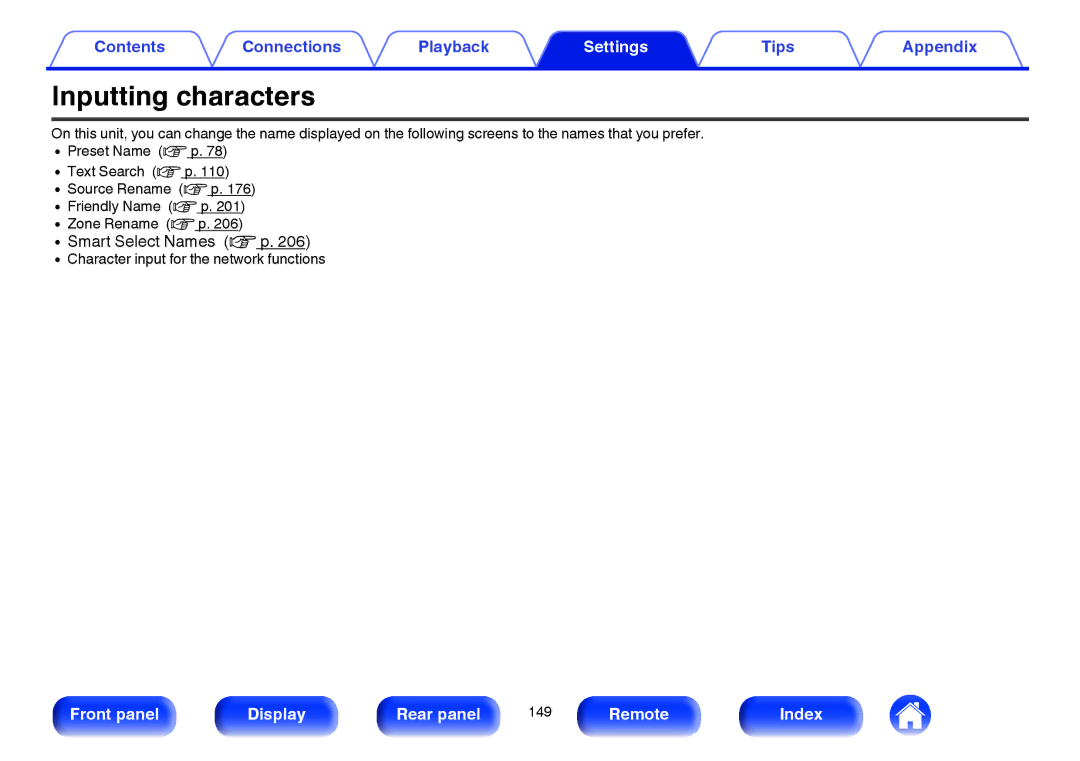 Marantz SR5009 owner manual Inputting characters, Character input for the network functions 