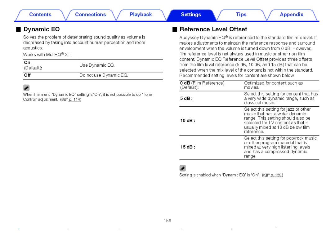 Marantz SR5009 owner manual Dynamic EQ, Reference Level Offset 