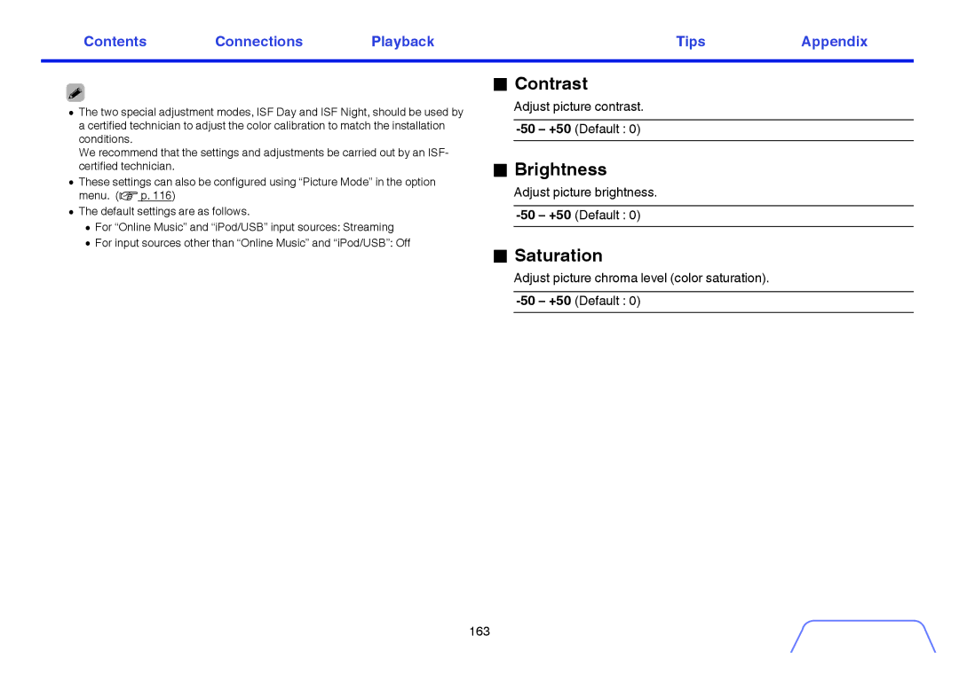 Marantz SR5009 owner manual Contrast, Brightness, Saturation 