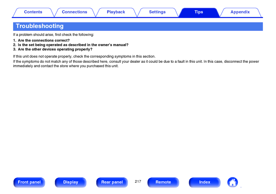 Marantz SR5009 owner manual Troubleshooting, If a problem should arise, first check the following 