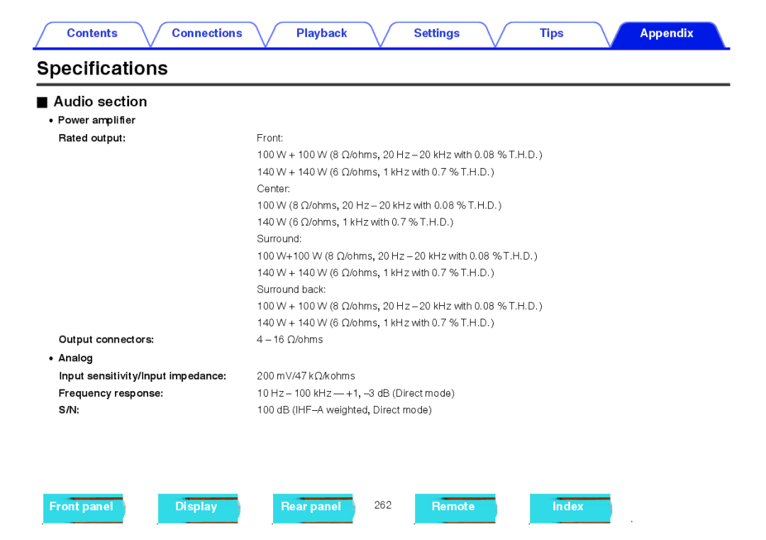 Marantz SR5009 owner manual Specifications, Audio section 