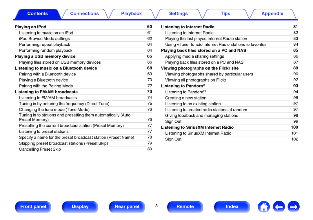 Marantz SR5009 owner manual Playing an iPod, Playing a USB memory device, Listening to music on a Bluetooth device 