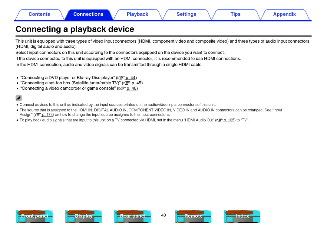 Marantz SR5009 owner manual Connecting a playback device 