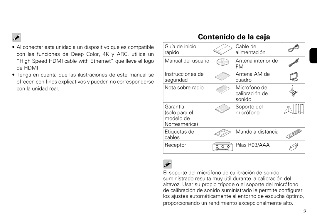 Marantz SR5009 quick start Contenido de la caja 