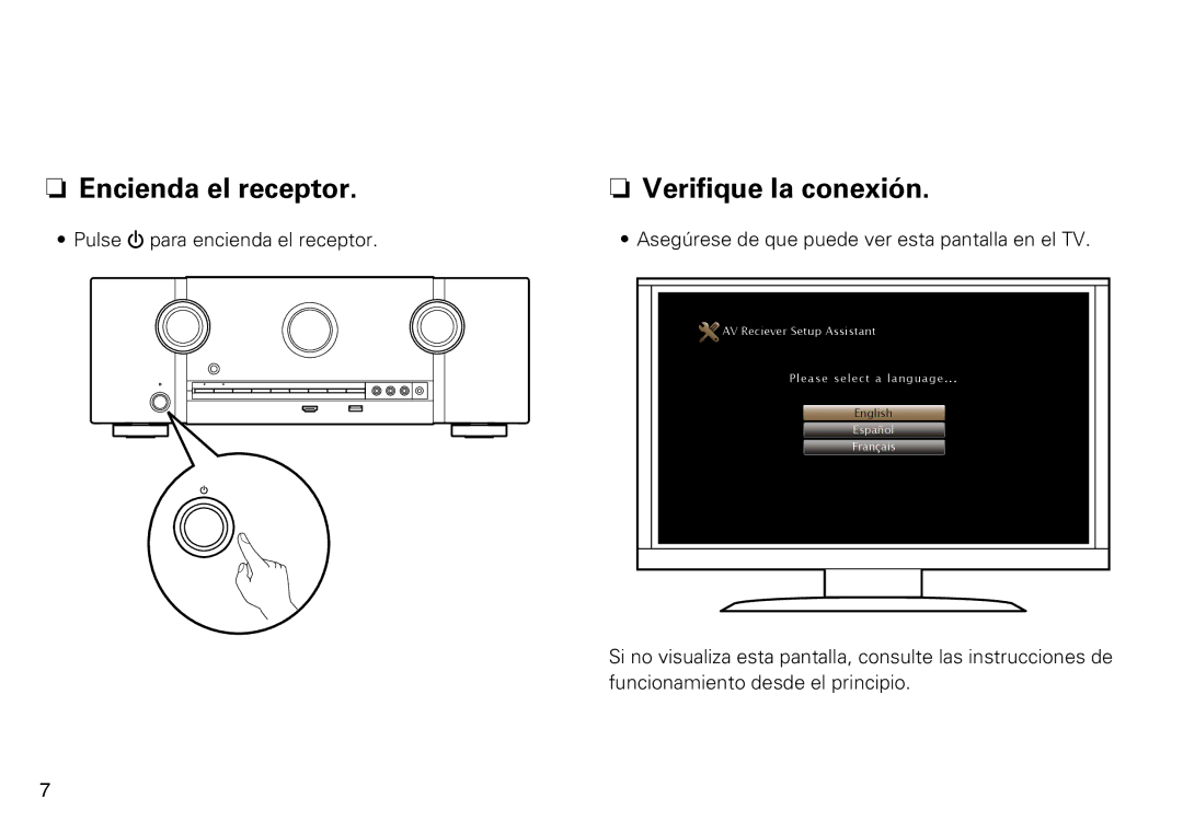 Marantz SR5009 quick start Nn Encienda el receptor, Nn Verifique la conexión 