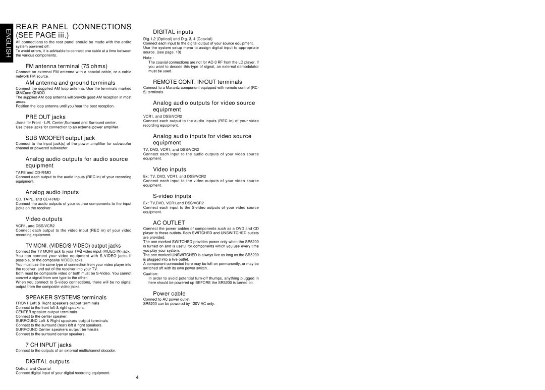 Marantz SR5200 manual ¡7AC Outlet 