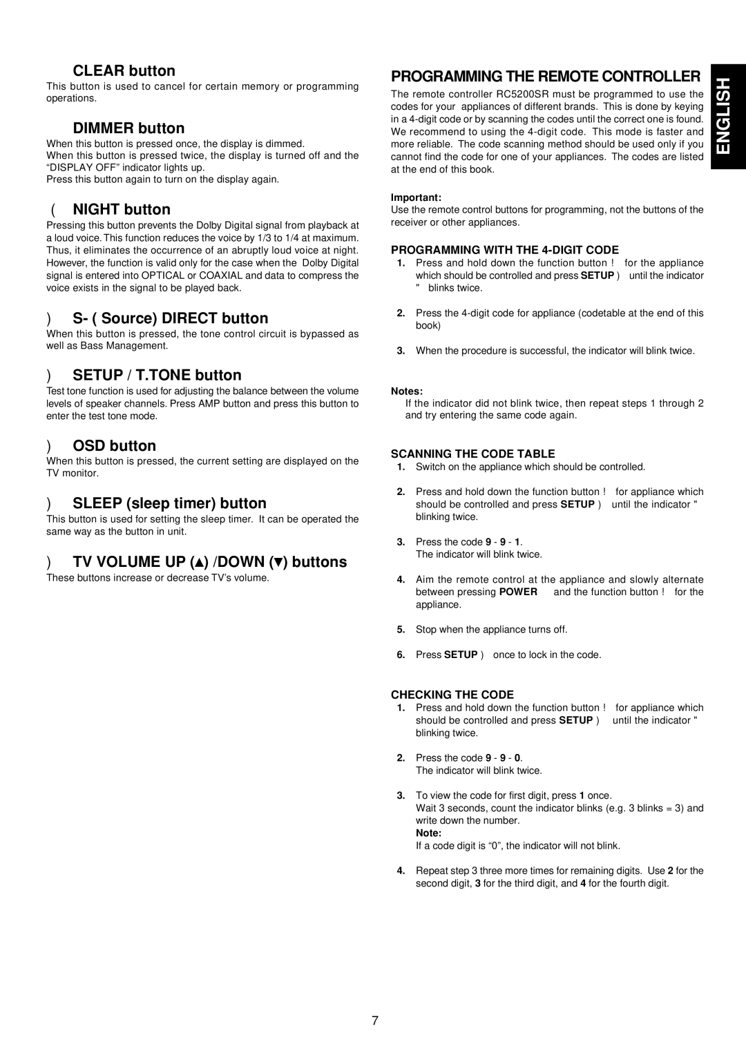 Marantz SR5200 manual Programming with the 4-DIGIT Code, Scanning the Code Table, Checking the Code 