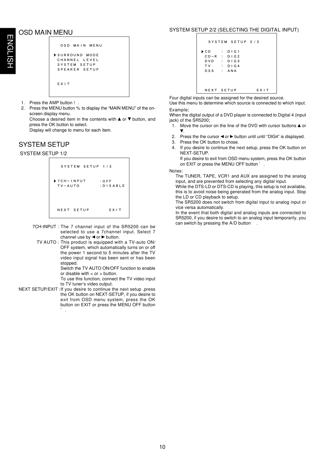 Marantz SR5200 manual System Setup 2/2 Selecting the Digital Input, Example, Next-Setup 