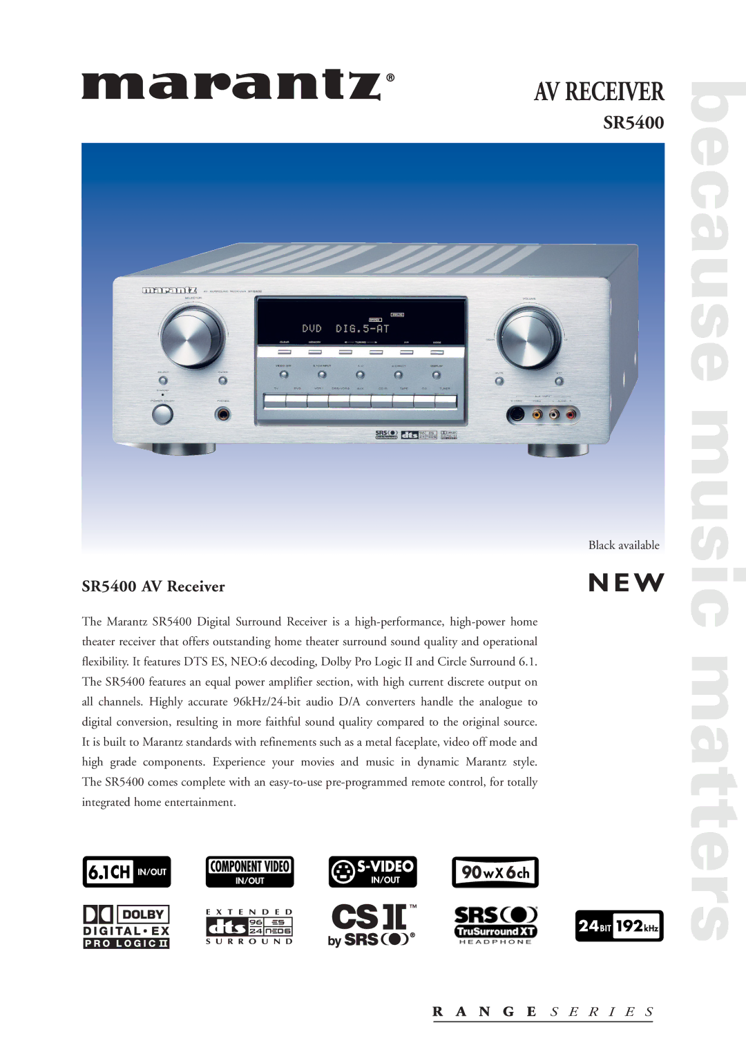 Marantz SR5400 manual AV Receiver 