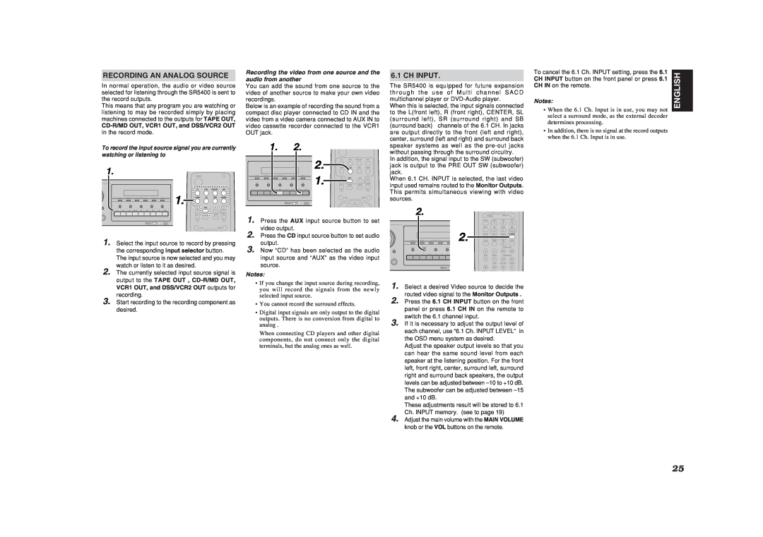 Marantz SR5400U manual Recording An Analog Source, Ch Input, English 