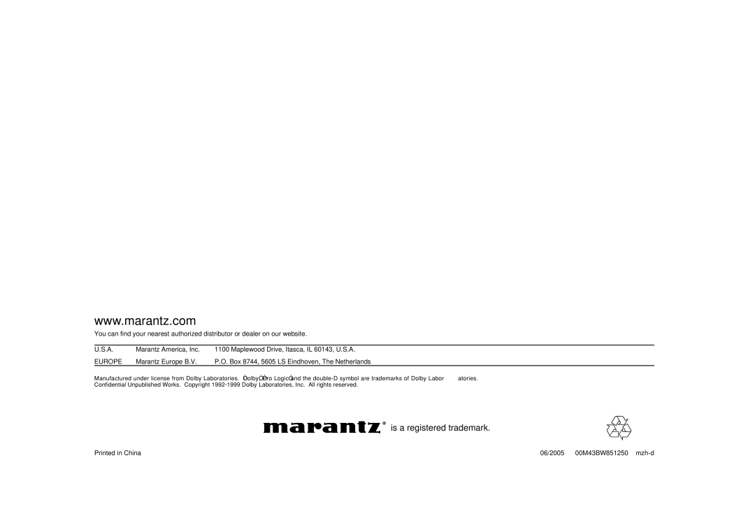 Marantz SR5600 manual Europe 