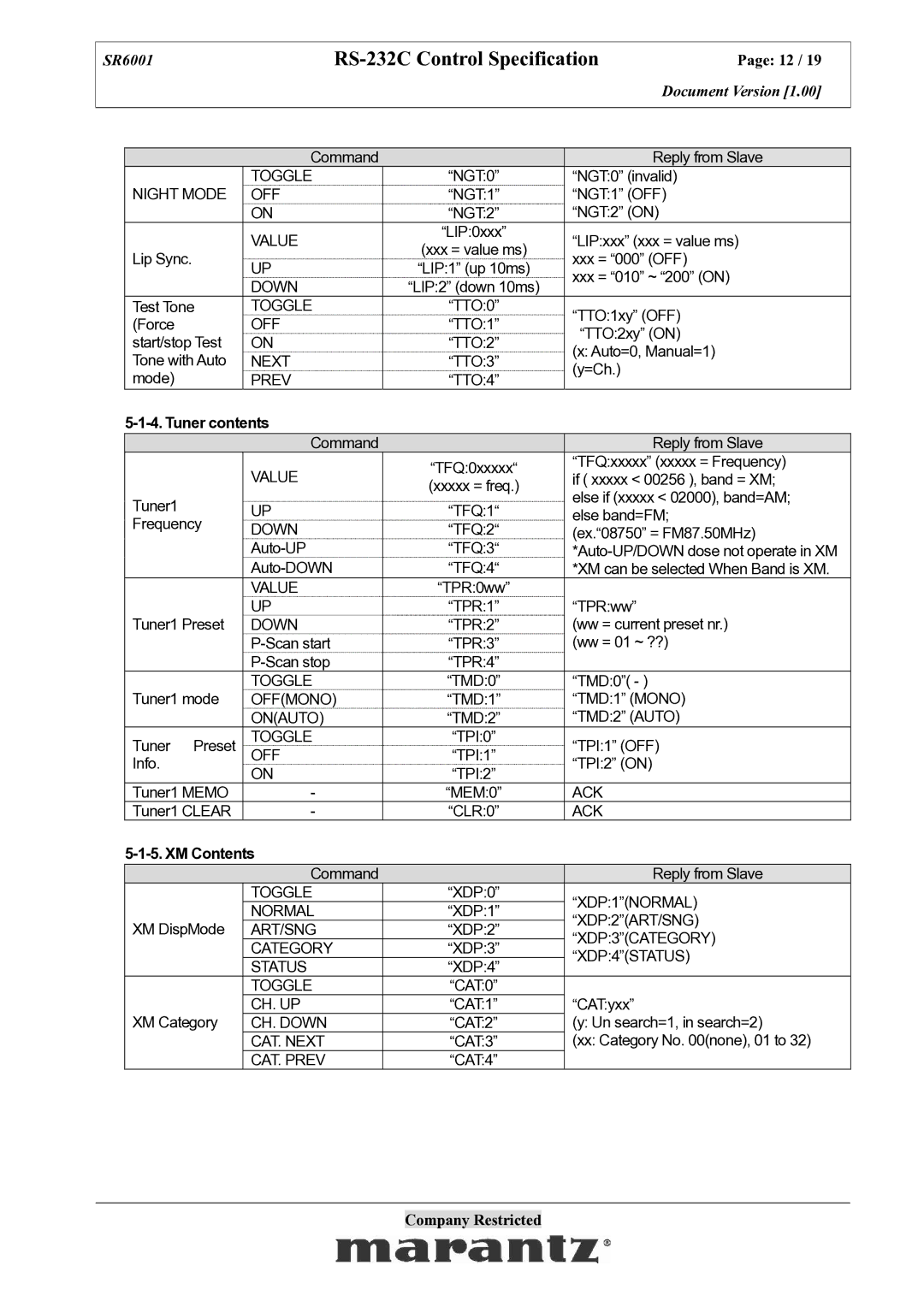 Marantz SR6001 specifications Tuner contents, XM Contents 