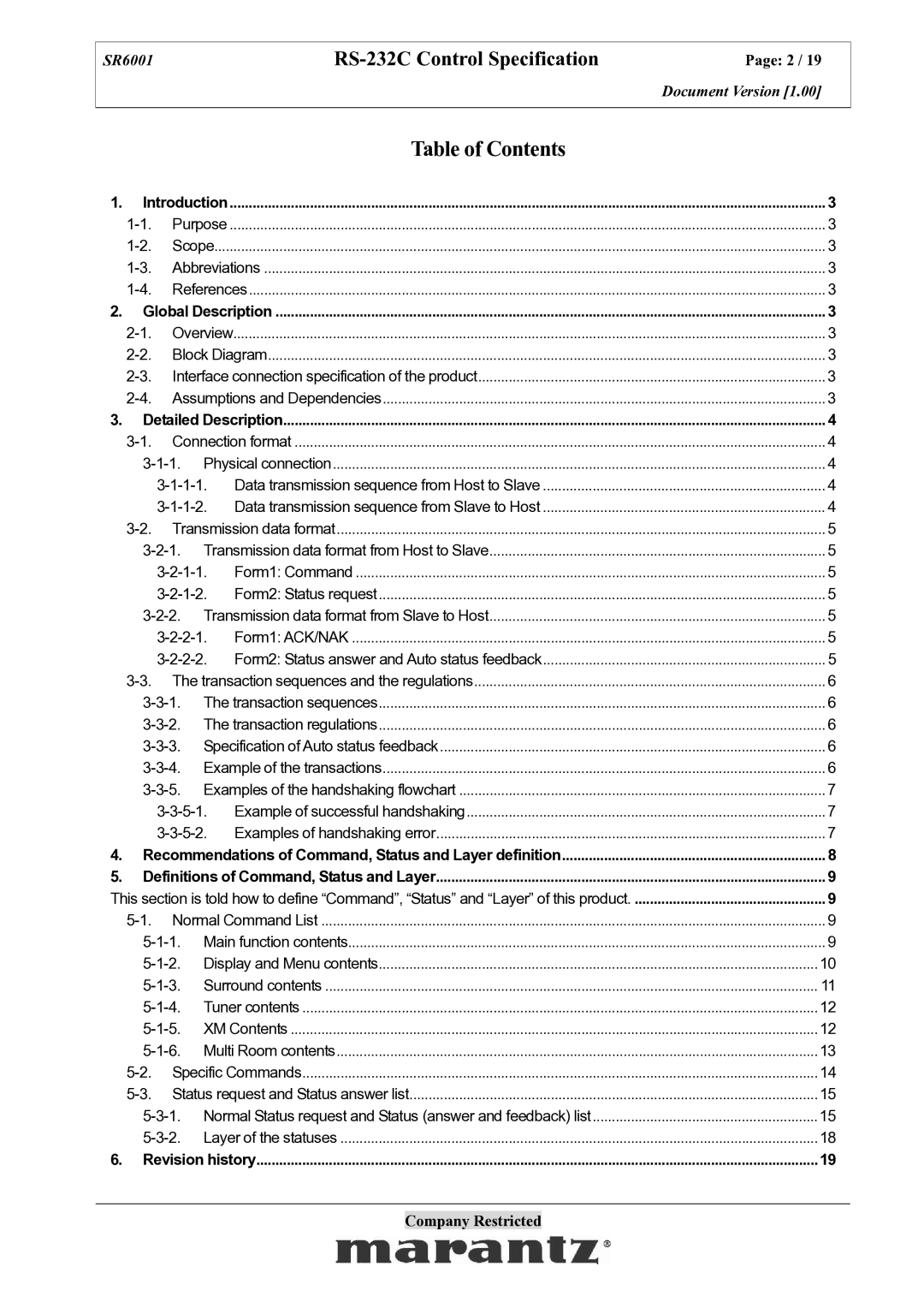 Marantz SR6001 specifications Table of Contents 