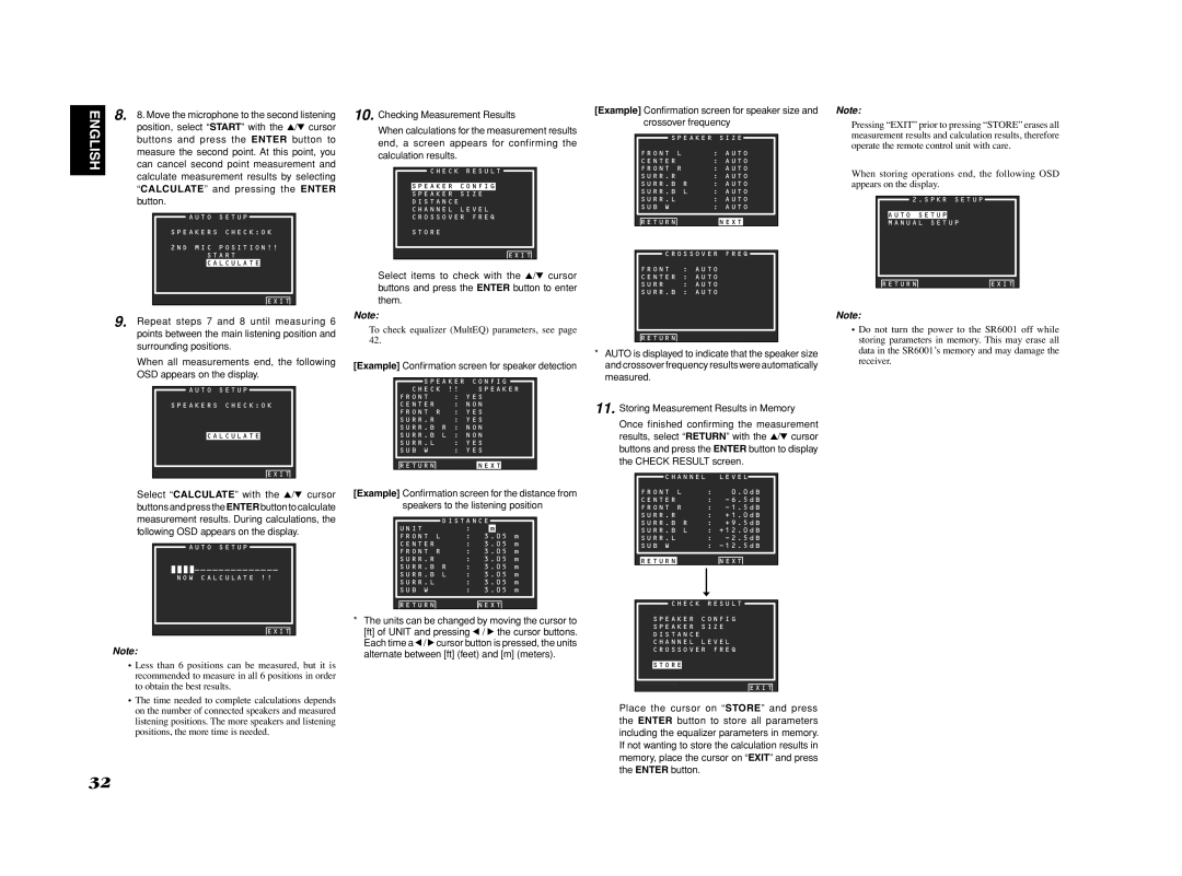 Marantz SR6001 manual Example Conﬁrmation screen for speaker detection 