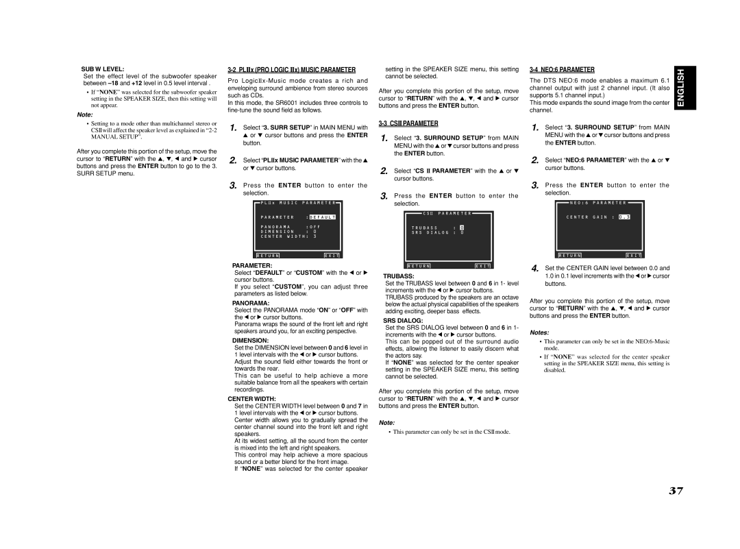 Marantz SR6001 manual Csiiparameter, NEO6 Parameter 