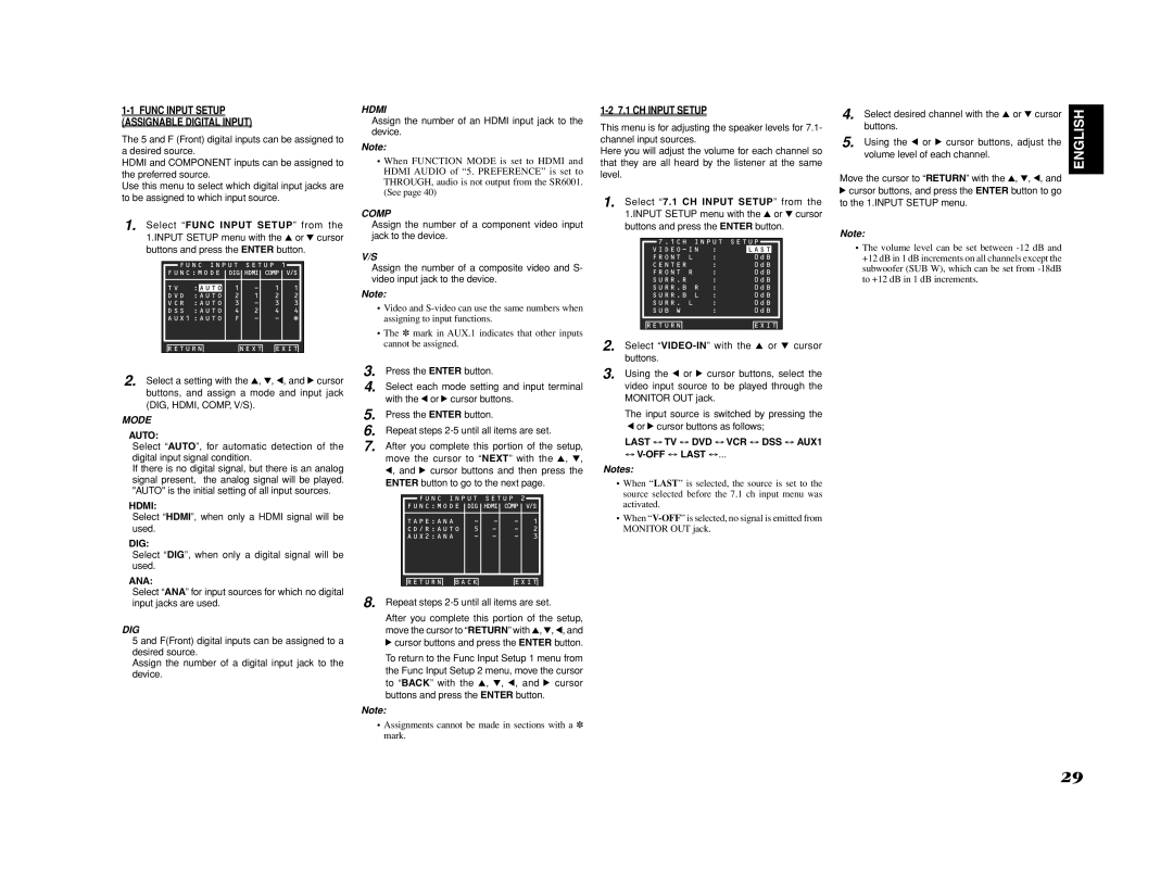 Marantz SR6001 manual Func Input Setup Assignable Digital Input, CH Input Setup 