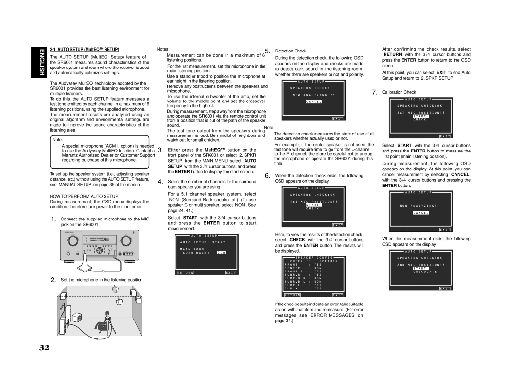 Marantz SR6001 manual Auto Setup MultEQ Setup feature, Automatically optimizes settings, Multiple listeners, Listening area 