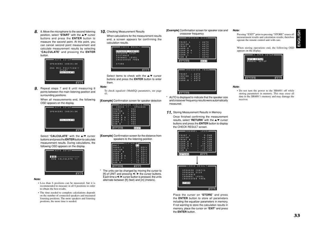 Marantz SR6001 manual To check equalizer MultEQ parameters, see 