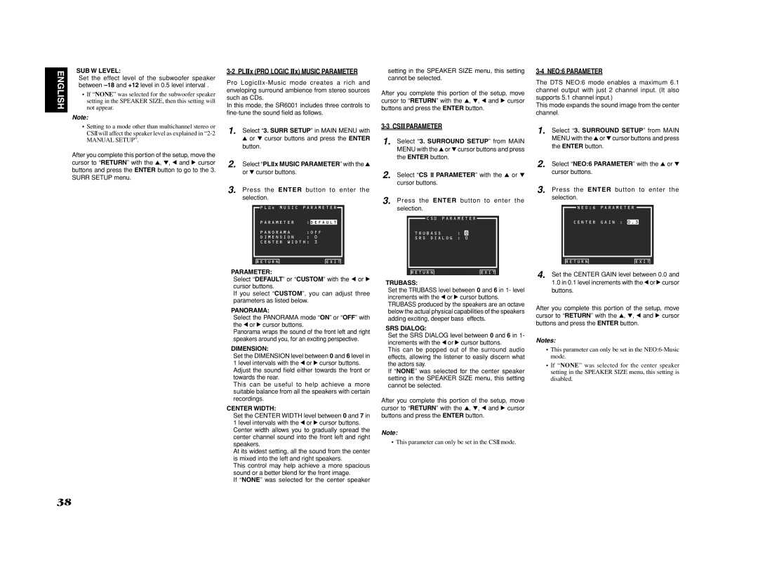 Marantz SR6001 manual Csiiparameter, NEO6 Parameter 