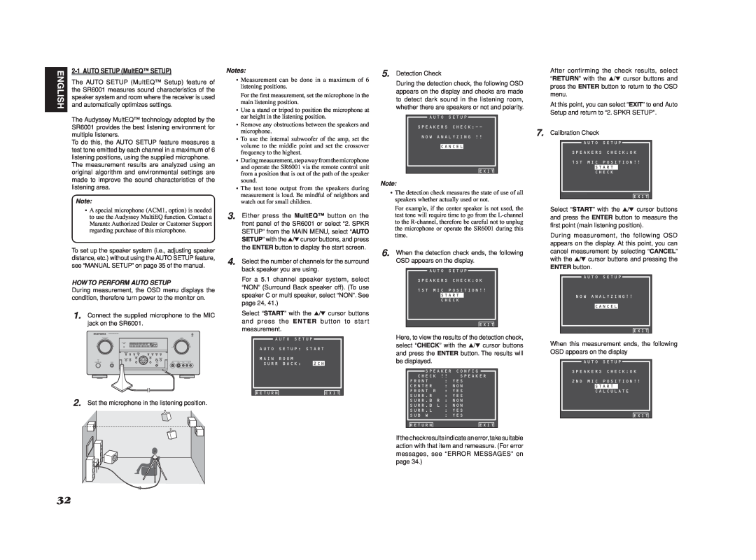 Marantz SR6001 manual How To Perform Auto Setup 