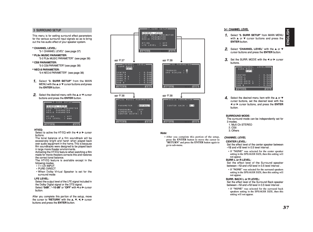 Marantz SR6001 manual English, Surround Setup, 3-1CHANNEL LEVEL, Channel Level 